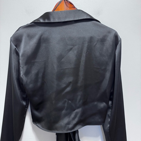 Zara Satin Effect Tied Top Black Size Small - Picture 7 of 13